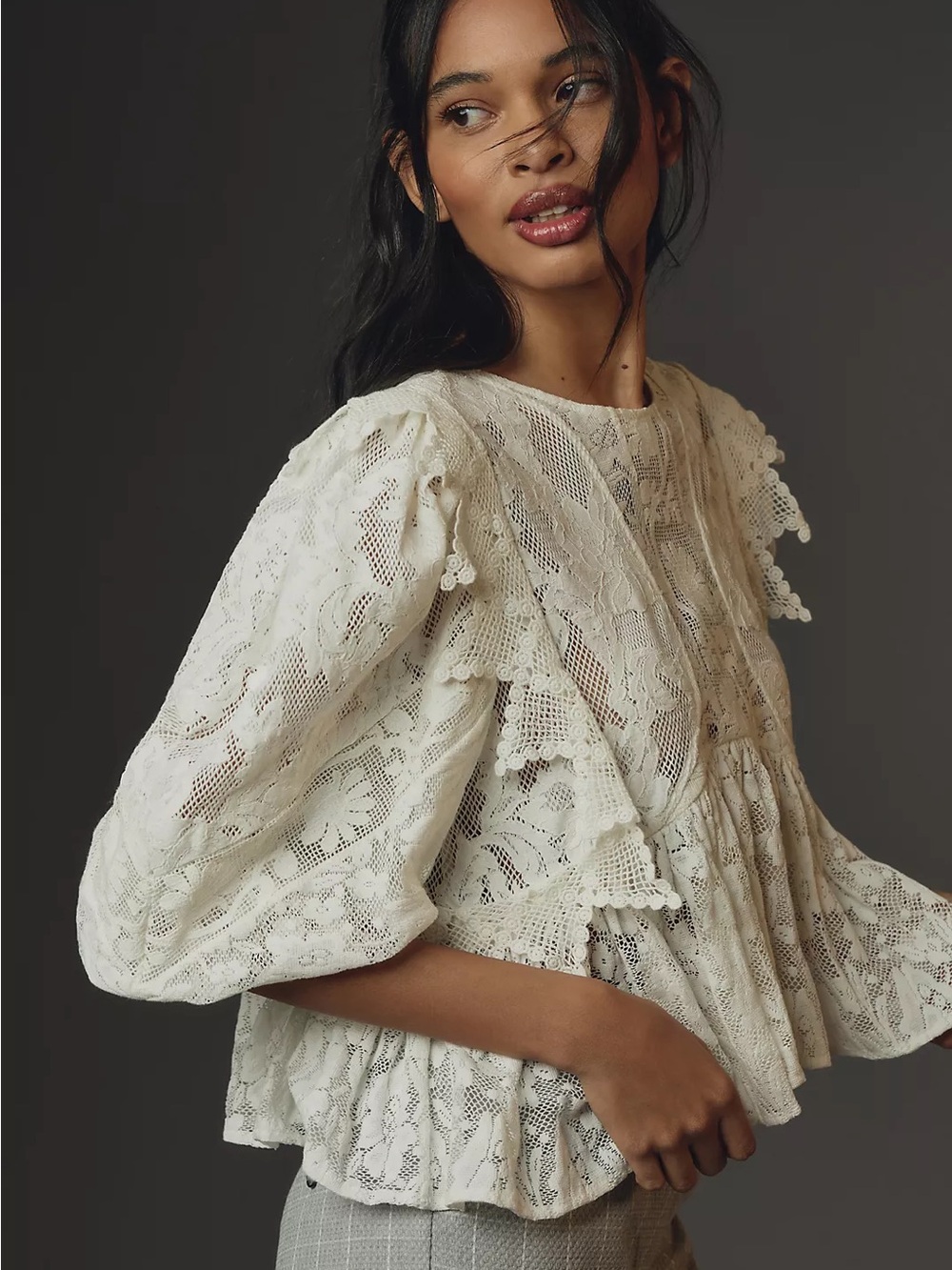 Anthropologie Forever That Girl Long-Sleeve Babydoll Blouse Women’s S Cream Boho